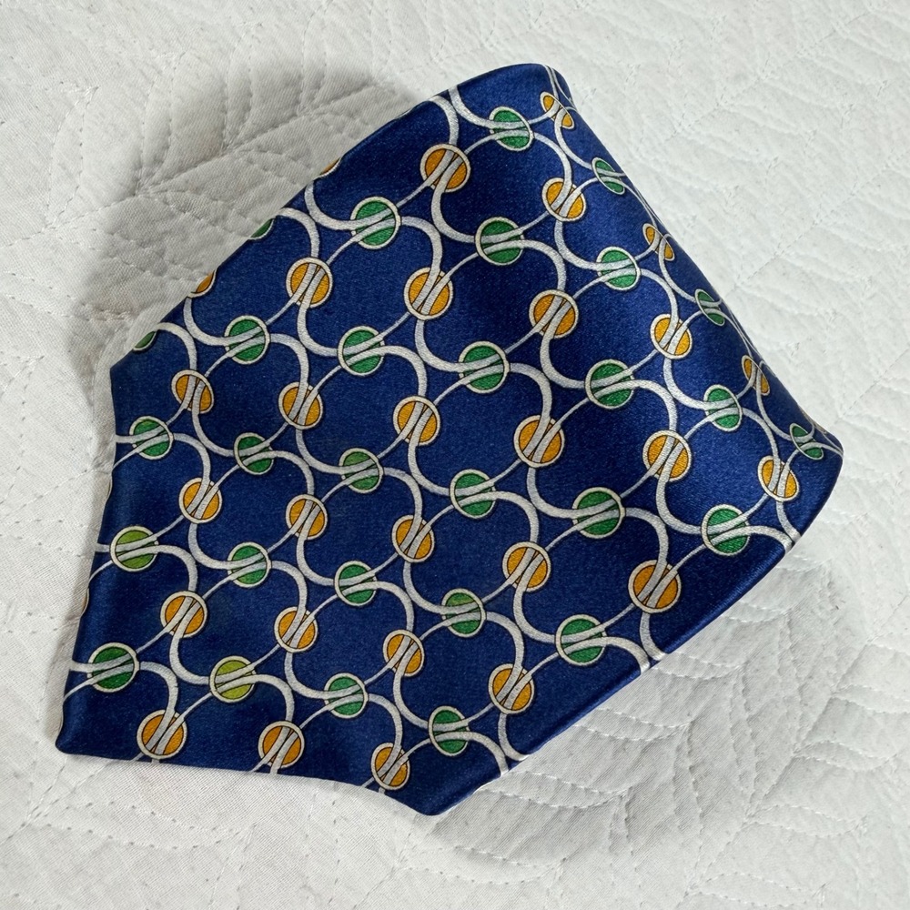 Scappino Silk Necktie Mens Blue‎ Geometric Chain Link Italian Luxury EUC